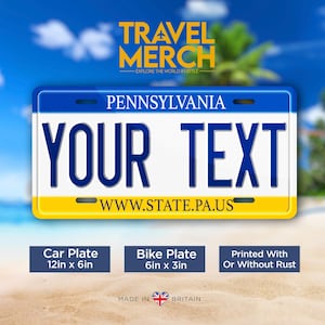 Pennsylvania - USA Custom Metal License Plate, Americana, US States, Handmade in the UK - Personalised/Customised
