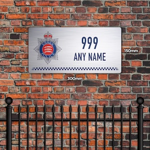 Personalised Essex Police Brushed Metal Sign – Custom Name & Collar Number | Official Style Police Crest | Locker or Office Plaque