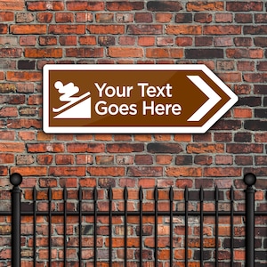 Personalised Tourist Information Skiing, Dry Ski Slope Metal Arrow Sign – Custom Directional Sign 400 x 141 mm