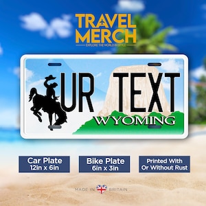 Wyoming - Placa de licença de metal personalizada dos EUA, Americana, EUA, feita à mão no Reino Unido - Personalizada/Sob medida