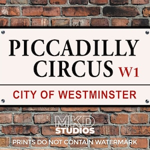 Piccadilly Circus  Road Sign - A4 Metal or Poster Wall Picture Home Decor - London Memorabilia