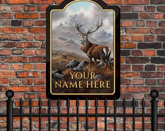 Personalised Metal Pub Sign – Stag Design | Rustic Bar Sign | Custom Man Cave Wall Decor | Outdoor Metal Sign | 405 x 283 mm