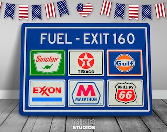 Highway Fuel Service Station Sign, Sinclair, Texaco, Gulf, Exxon - US Sign, Street Sign, Memorabilia, Traffic, Souvenir