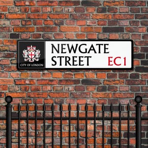 Newgate Street - Cartello stradale della City of London - Targa in metallo / Decorazione vintage londinese / Regalo britannico / Decorazione murale per bar, ufficio o caverna dell'uomo