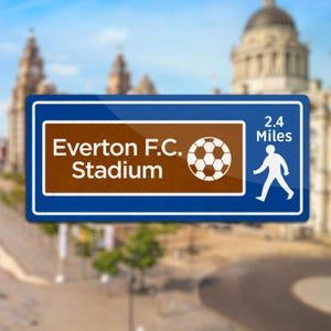 Custom Everton FC Stadium Bramley-Moore Dock Metal Sign – 45x20cm – Personalised Mile Marker Distance Sign – Wall Art for Home or Bar
