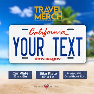 California - USA Custom Metal License Plate, Americana, US States, Handmade in the UK- Personalised/Customised
