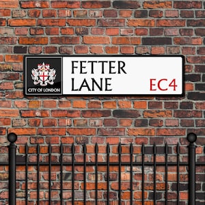 Cartello stradale di Fetter Lane - City of London - Targa in metallo / Decorazione vintage londinese / Regalo britannico / Decorazione murale per bar, ufficio o caverna dell'uomo