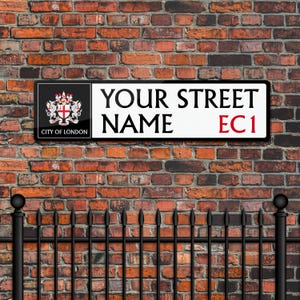 Crea il tuo cartello stradale della City di Londra: targa in metallo / decorazione vintage londinese / regalo britannico / decorazione murale per bar, ufficio o caverna dell'uomo