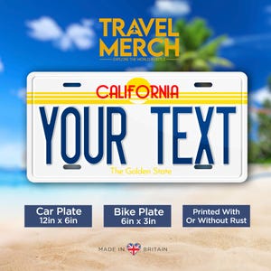 California Retro - USA Custom Metal License Plate, Americana, US States, Handmade in the UK- Personalised/Customised
