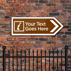Personalised Tourist Information &#39;I&#39; Metal Arrow Sign – Custom Directional Sign 400 x 141 mm