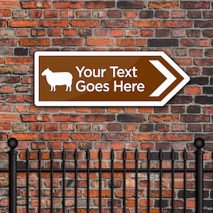 Personalised Tourist Information Sheep, Farming, Wales Metal Arrow Sign – Custom Directional Sign 400 x 141 mm