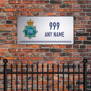 Personalised Merseyside Police Brushed Metal Sign – Custom Name & Collar Number | Official Crest Design Police Gift or Display Sign