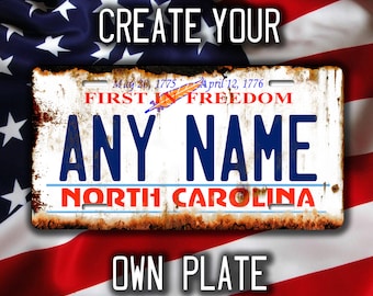 North Carolina - USA Custom Metall-Kennzeichen, Americana, US-Bundesstaaten, Handarbeit in Großbritannien - Personalisiert/Personalisiert