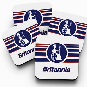 Britannia Airways - Set of 4 wooden coasters, aviation, cabin crew, flight, airplane, aeroplane, pilot, aircraft, retro, London