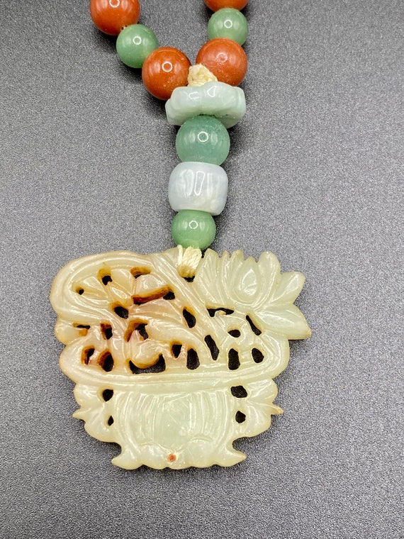 Vintage Seed Pearl & Chinese Jade Necklace - image 1