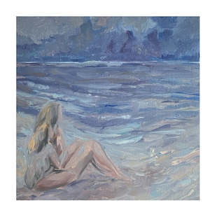 Pièce de mer émotive de paysage marin de bord de mer de peinture à l'huile irlandaise originale