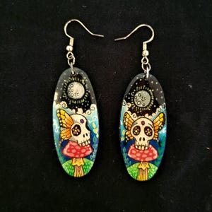 Skull Butterfly Mushrooms Earrings