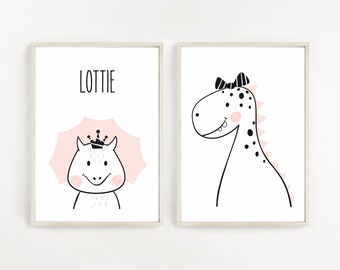 Personalised Nursery Print, Dinosaur Nursery Print, Nursery Prints, Set of 2 Prints, Nursery Decor, Name Print, Children’s Prints