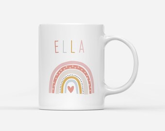 Personalised Children's Mug, Cute Rainbow Hearts Design, Personalised Gift for Kids, Boy and Girl Gifts