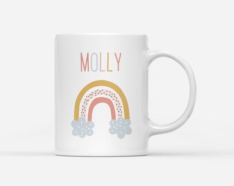 Personalised Children's Mug, Cute Rainbow Hearts Design, Personalised Gift for Kids, Boy and Girl Gifts