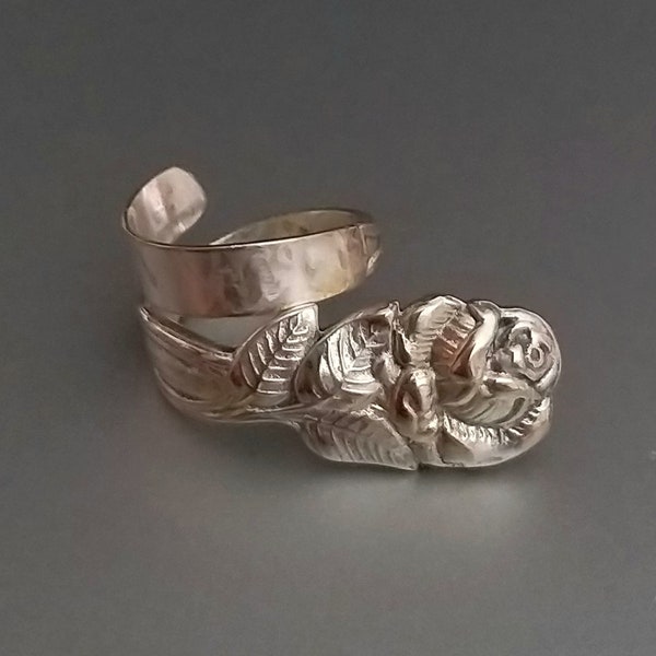 Handmade German silver ring  Spoon- ring with floral print  Jewelry from cutlery A ring with a Hildesheim rose