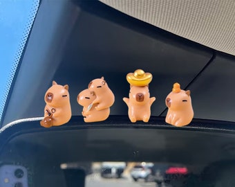 4Pc Cute Capybara Figurine Car Decor, Small Capybara Car Rearview Mirror Charms, Capybara Figurine Car Dashboard Decor, Car Accessories,Gift