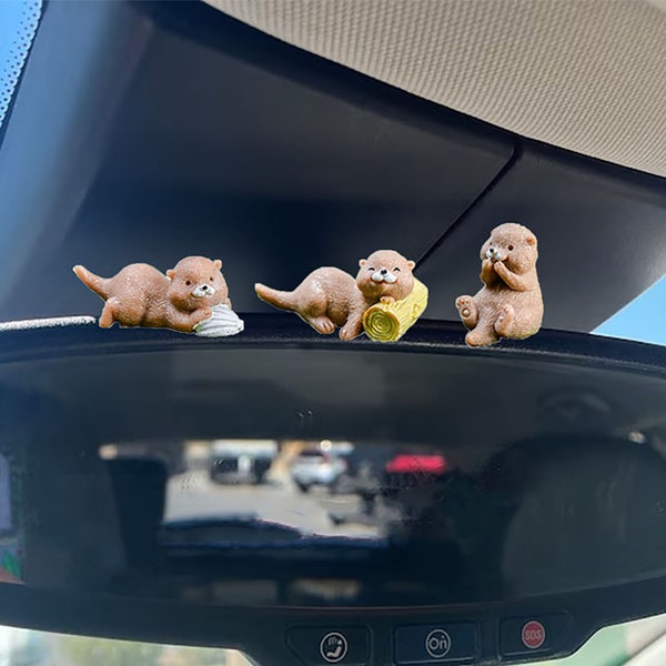 4Pc Cute Little Otter Car Decor,Small Otter Figurine Car Ornament,Otter Car Rearview Mirror Decor,Kawaii Car Dashboard Decor,Car Accessories