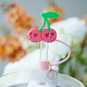 Cherry Straw Topper, Cute Cherry Skull Cup Straw Cover, Straw Charm Initial, Straw Charm, Straw Decoration, Fruit themed Party