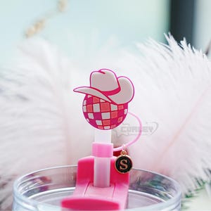 Funda para pajita de discoteca vaquera, adorno de bola de discoteca rosa, accesorio para vaso con forma de sombrero, funda reutilizable para pajita, funda para vaso Stanley