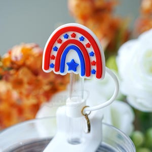 Rainbow Stars Straw Tag, USA Tumbler Topper, Straw Accessory, 10mm Straw Topper, Straw Hat, Patriotic Merch, Red White Blue Patriotic