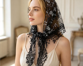 Custom Name Lace Mantilla, Dainty Lace Headscarf, Everyday Head Cover, Hair Accessory, Bridal Headwrap, Soft Summer Headcover
