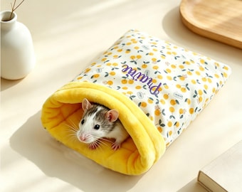 Personalized Small Animal Sleep Sack, Warm Winter Burrow Nest, Pet Cage Accessory, Fleece Plush Pouch,  Hanging Cage Nest Bed