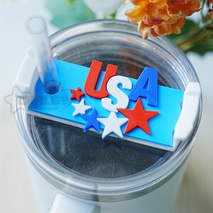 USA Tumbler Topper, 4th of July Name Plate, Lid Toppers Tag, Personalized Tumbler Accessories, Patriotic Cup Tag, Quencher H2.0 Tumbler