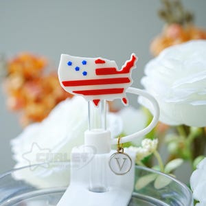 USA Map Straw Topper, 3D Printed Straw Cap, Red White Blue Straw Charm, Inital Straw Topper, Tumbler Accessory, 4th of July, Memorial Day