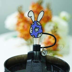 Bunny Ears Easter Straw Charm, Eggs Straw Topper, Spring Cup Charms, Straw Covers with Initials Charm, Black Chroma Tumbler Accessories