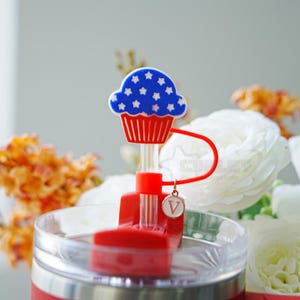 Patriotic Cake Straw Topper, Cap for Straw, Red Blue and White Straw Cover, Straw Decoration, Water Bottle Charm Gift, 4th Of July