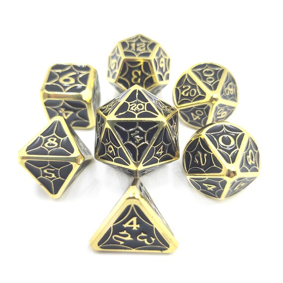 Gold Outline Black Metal Dice Set Galaxy Metal Coc Dice Set Dnd Polyhedral Dice For Board Game Game Dice For Rpg Game Dungeons Dragons