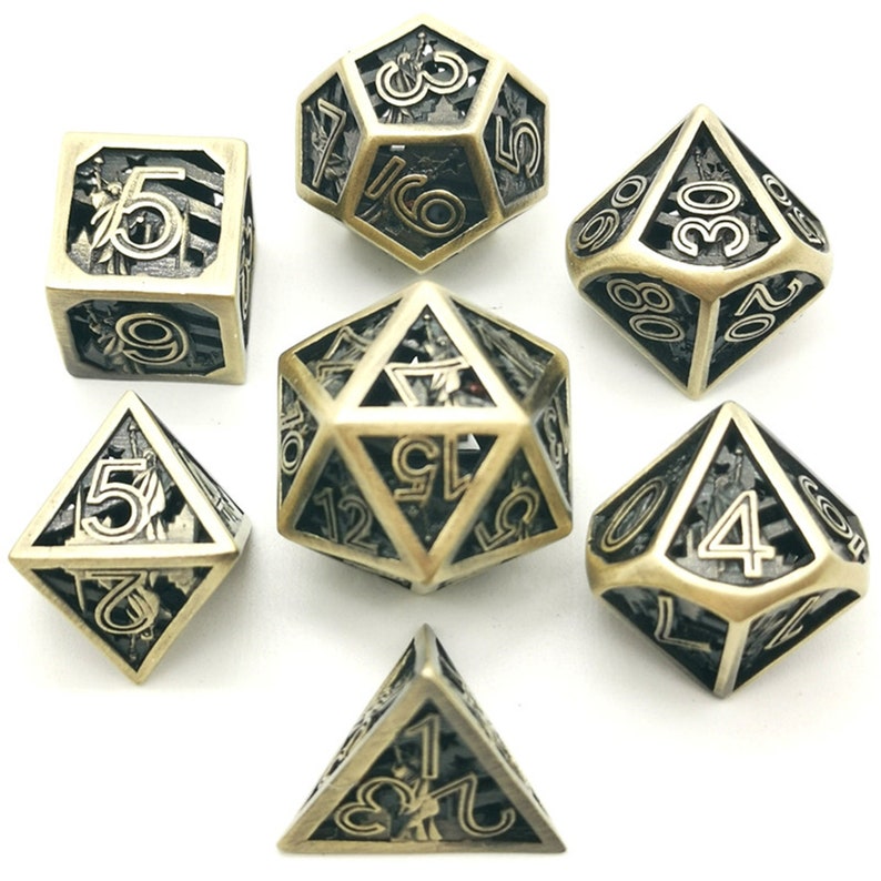 Vintage Hollow Dice Set Liberty Metal Dice Polyhedral Dice Etsy