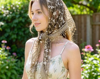 Custom Lace Tassel Veil, Wedding Guest Head Wrap, Occasion Headwear, Church Lace Head Scarf, Women Head Accessory, Soft Lace Scarf