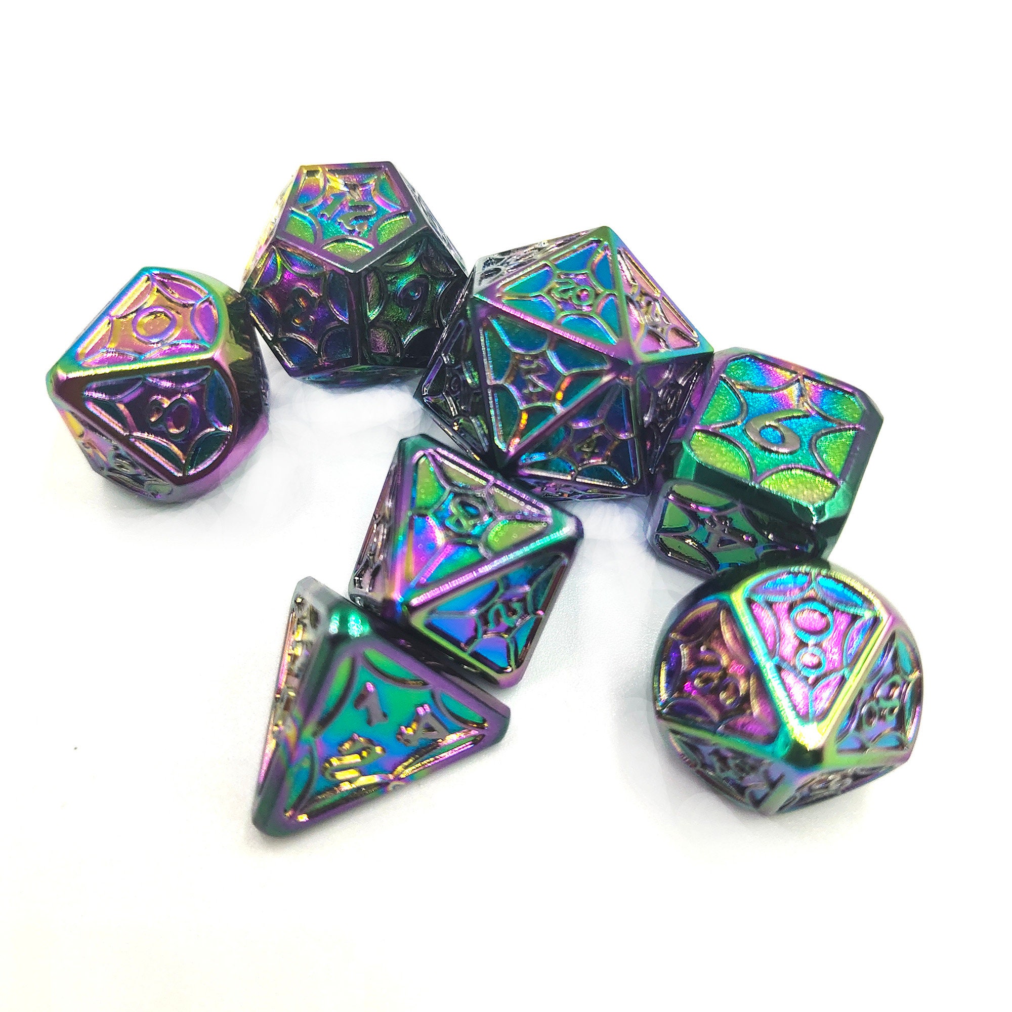 7pcs Rainbow Metal Dice set Solid Metal COC Dice set DND Etsy