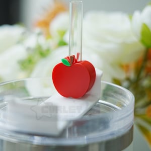 Adorno para pajita de manzana roja, funda para pajita Stanley, adorno para pajita para profesor, dijes de letras para vaso, funda para pajita para vaso de profesor, regalo para profesor