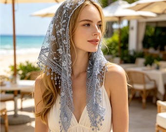 Romantic Hair Bandana, Lace Hair Handkerchiefs, Bachelorette Party Favors, Floral Headscarf for Women, Hair Covering, Fringe Veil