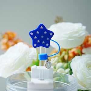 Blue Star Straw Topper, Straw Cover, Celebration Day Tumbler Charm, American Flag Cup harms, Tumbler Accessories, 4th Of July Decro