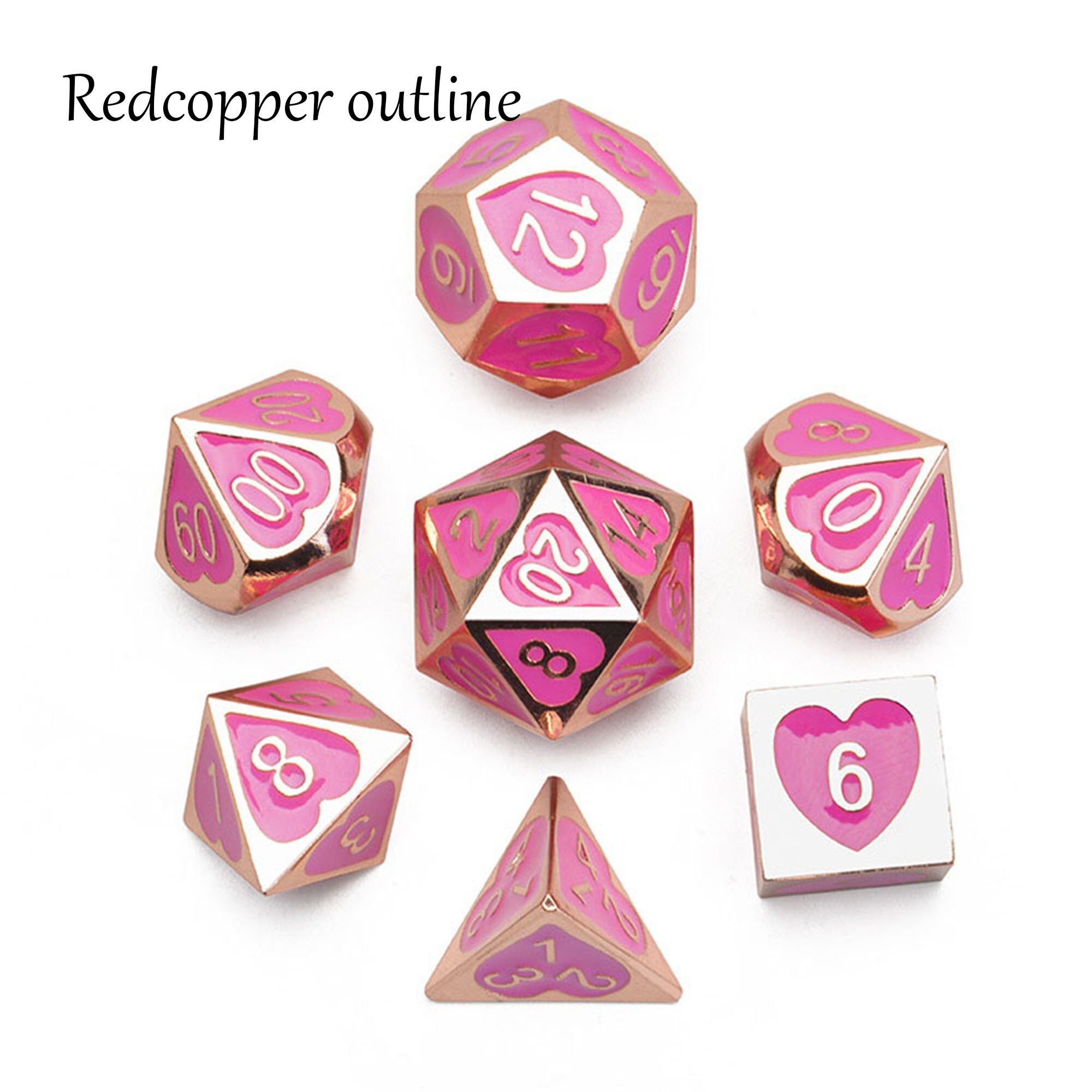 7pcs Pink Heart Metal Dice set Solid Metal COC Dice set DND Etsy