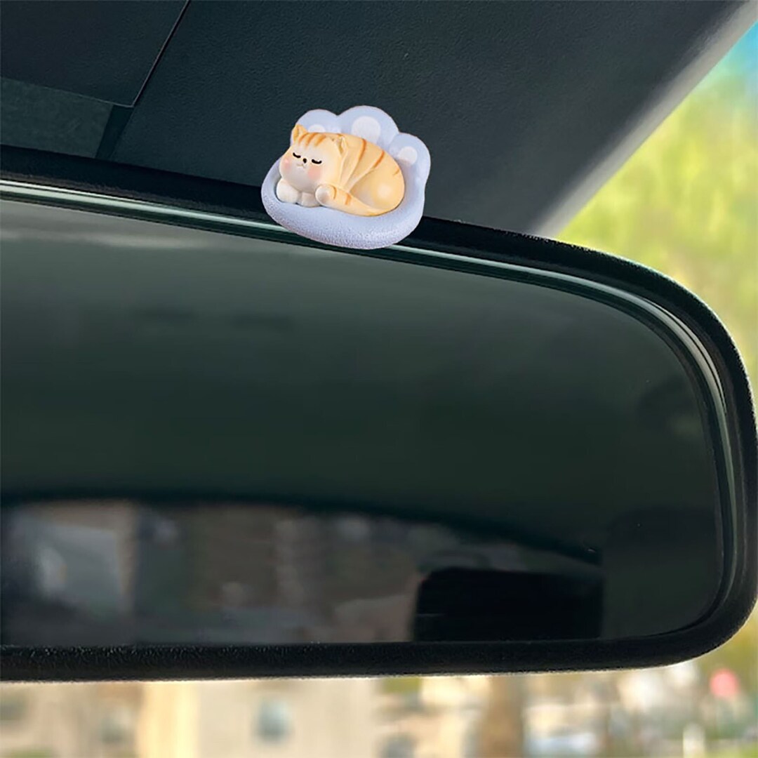 Sleeping Cat Car Rearview Mirror Decor, Cute Cat Car Dashboard Decor ...