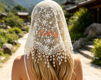 Custom Name Lace Headscarf, Floral Lace Headscarf, Bride Memory Accessory, Chapel Head Cover, Head Wrap for Women, Vacation Head Veil