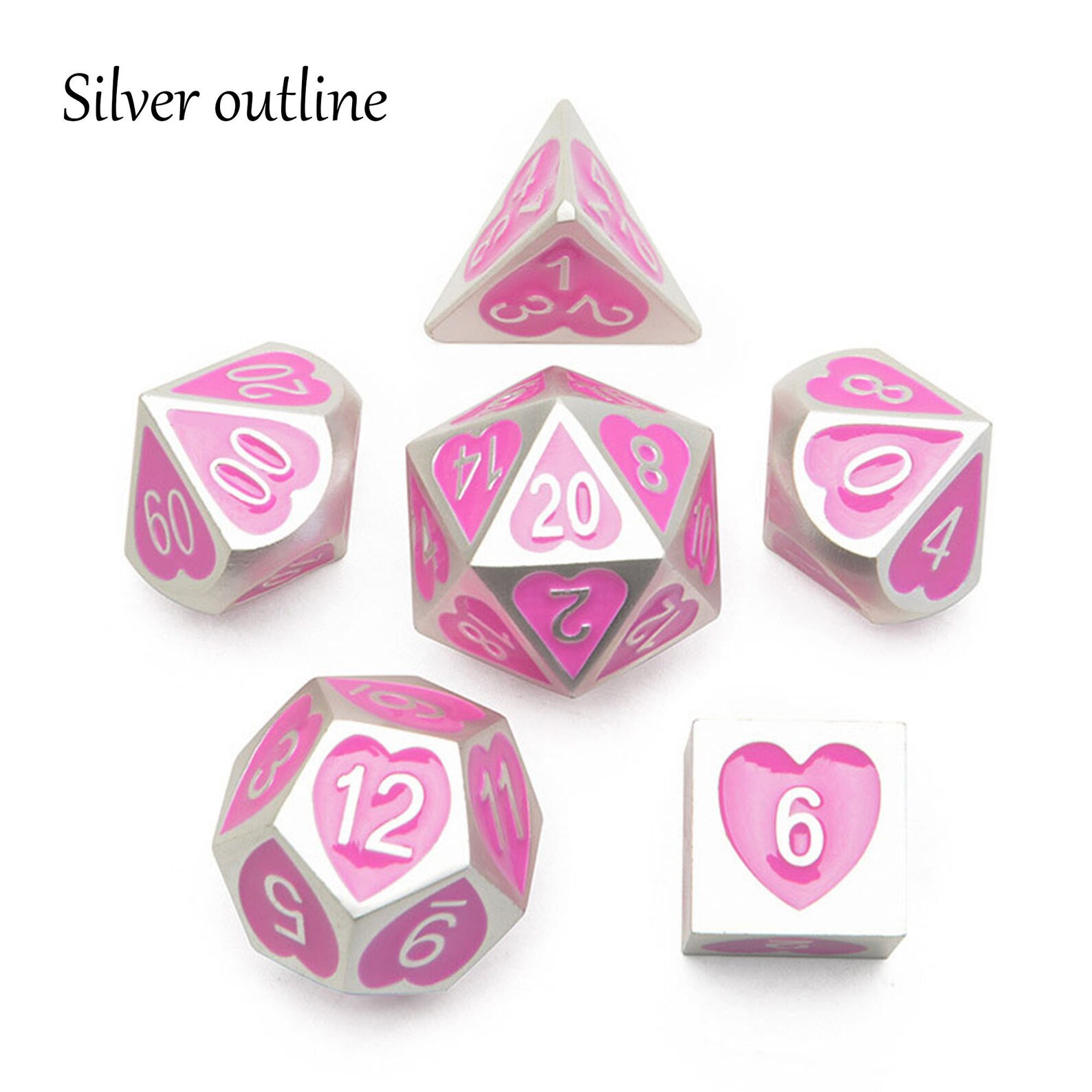 7pcs Pink Heart Metal Dice set Solid Metal COC Dice set DND Etsy