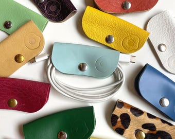 Handmade Leather Cable Ties – Cord Organisers – Colourful Desk Accessories – Eco-Friendly Gift - Made to Order