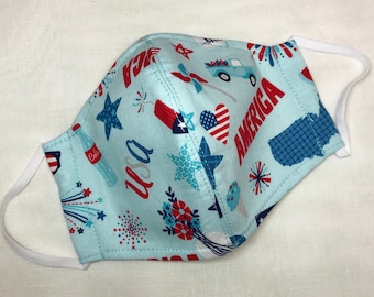 American Pride Face Masks with Pocket, Nose wire | Quality | Reusable | USA | GO VOTE!