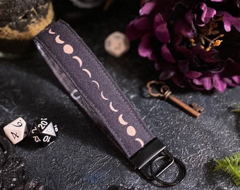Moon Phase Key Chain | Forest Cottage Keyfob Wristlet | Spooky Gifts and Decor